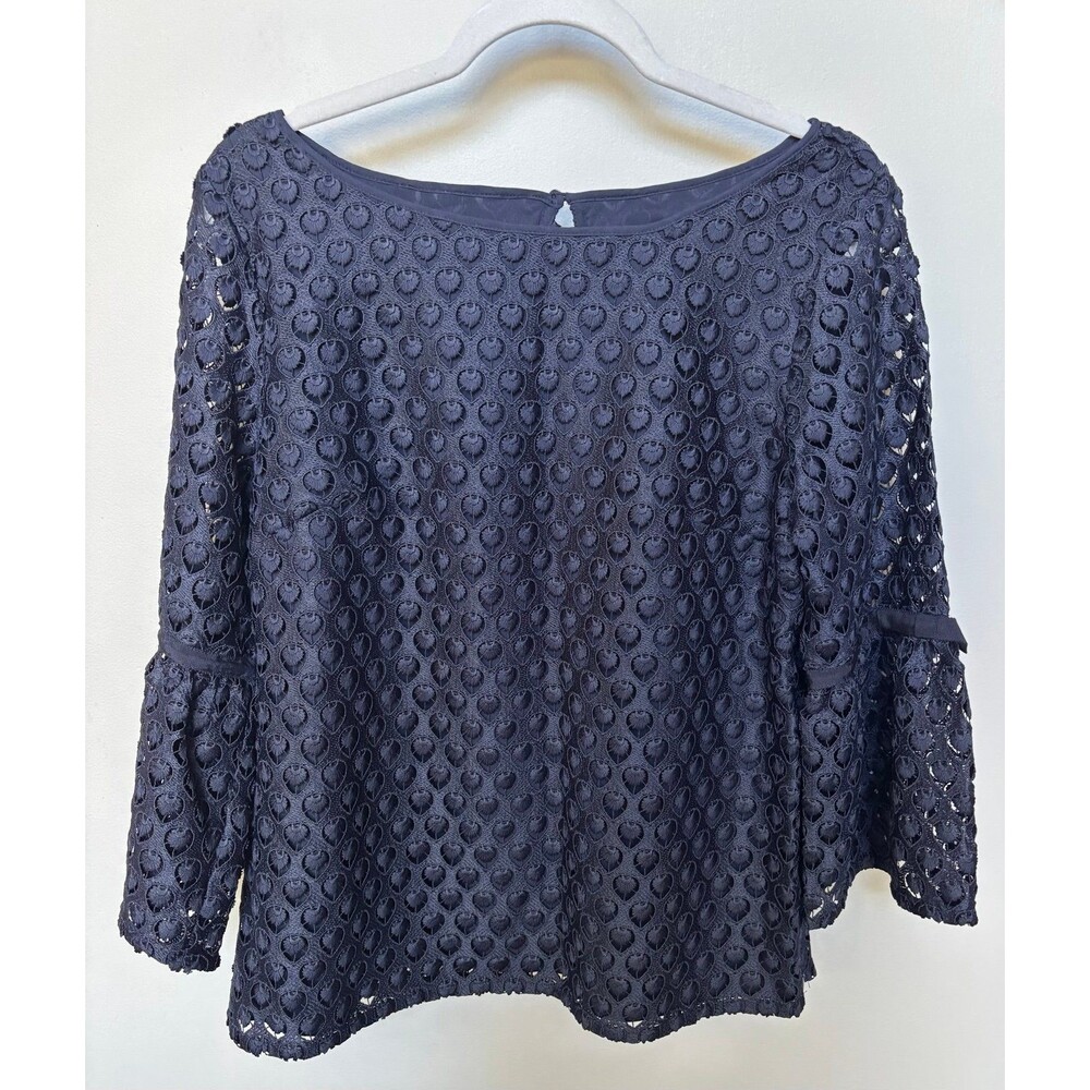 RSVP by Talbots Navy Blue Lace Overlay Blouse Top Medium Elegant Dressy